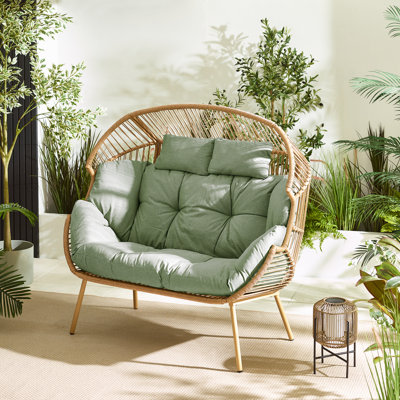 Kouts Cosy Rattan Weave Double Egg Chair Garden With Cushion - Contemporary Modern Design