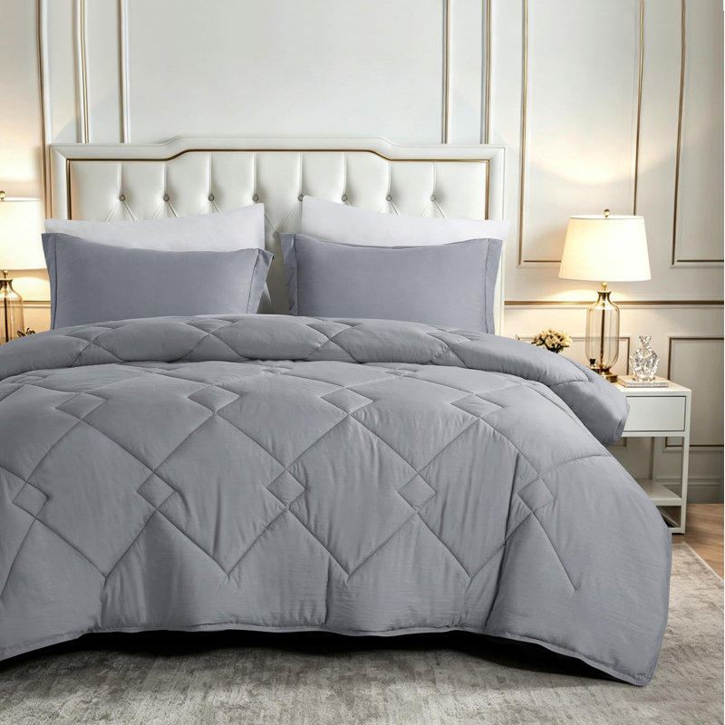 Logan Microfiber Comforter Set, Twin Extra Long Comforter + 1 Standard Sham, Gray