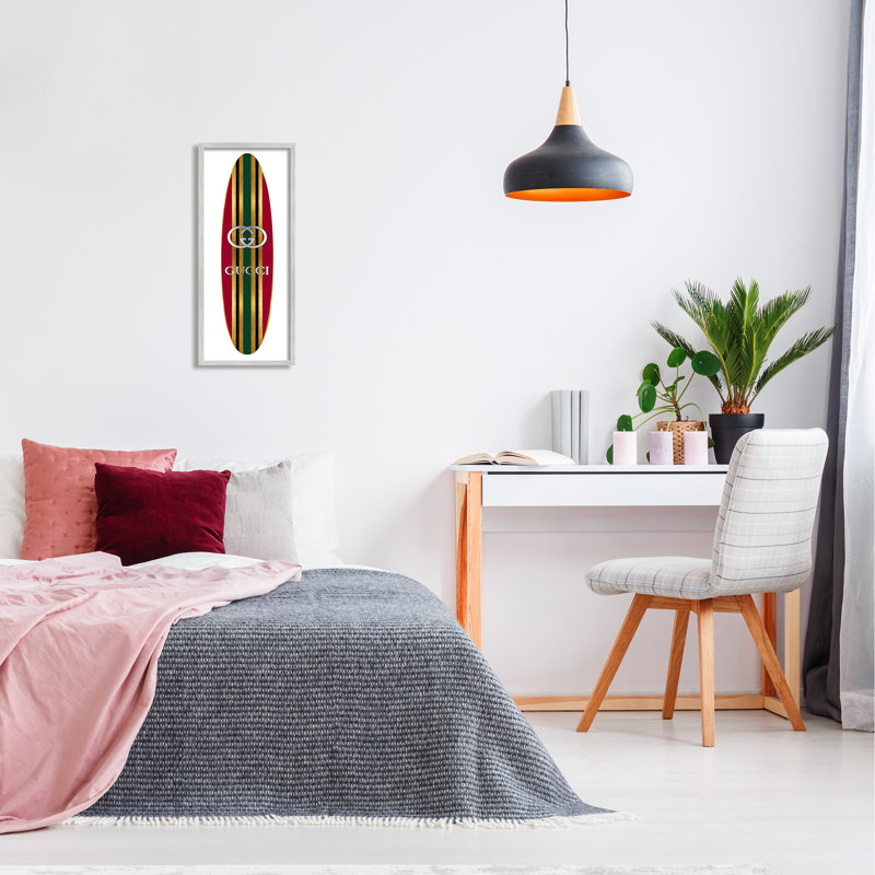 Motif de planche de surf rouge et vert avec logo du designer, L 10 po x H 10 po, Estampe numérique Farmhouse