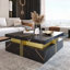 Table basse carrée avec 4 tiroirs et accents dorés - noir, 43,3 po