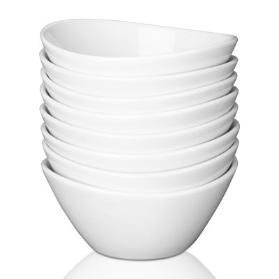 Salad Bowls Set of 8, Ceramic Serving Bowls, Deep Bowls, White (9 Ounces)