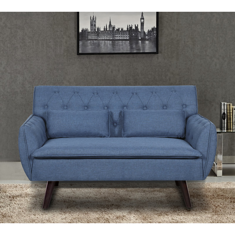 Nicolasa 53.2" Linen Round Arm Loveseat, Ocean Blue