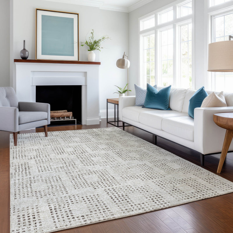 Premium Machine Washable Mayfield AMF33 Geometric Rug, 3' x 5', Beige