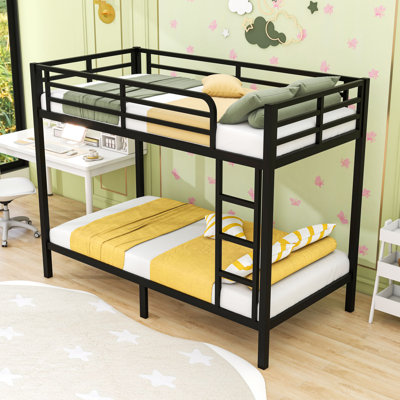 Metal Bunk Bed With Safety Guardrails And Under-Bed Storage