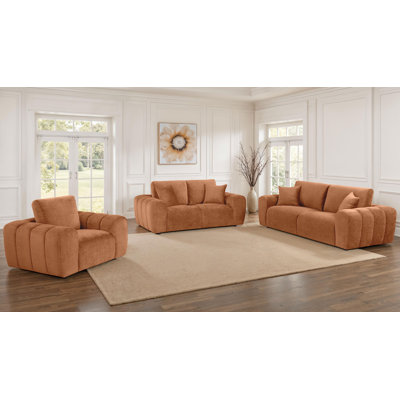 Burnett 3-Piece Chenille Upholstered Sofa Set Burnt Orange