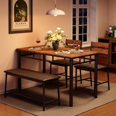 4-Person Dining Table Set With Upholstered Bench And 2 Chairs