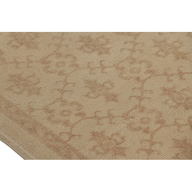Vintage Distressed Runner Rug, Beige-Brown Floral Geometric Pattern- Rug & Kilim