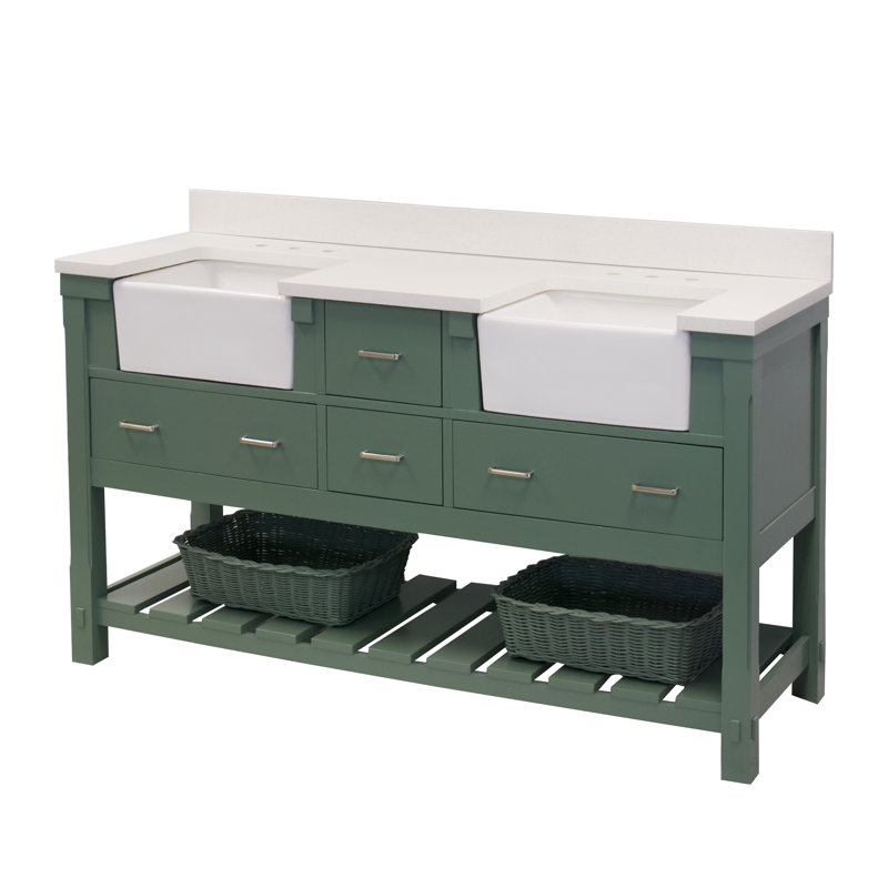 Ensemble de meuble-lavabo double 72 po Hitton, Sauge vert, Quartz