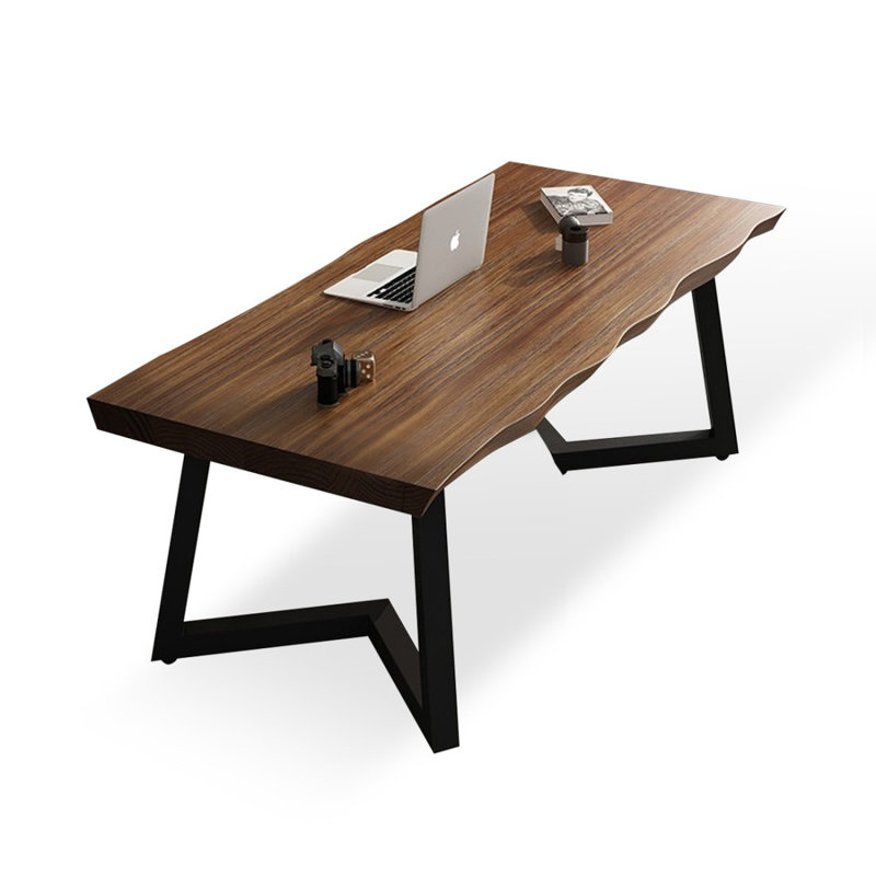 Bureau rectangulaire en bois massif brun noyer + noir, H 29,53 po x l 55,12 po x P 27,56 po