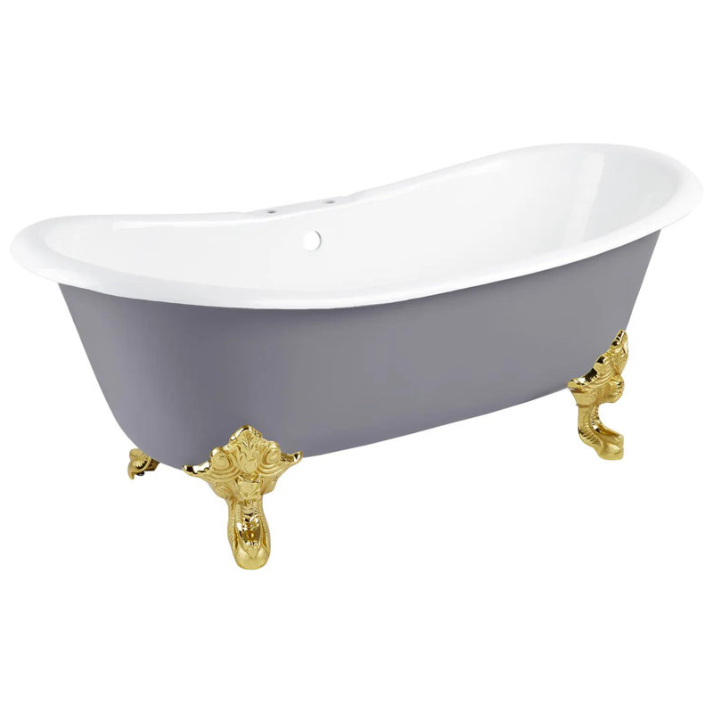 72" Lena Cast Iron Clawfoot Soaking Tub, Polished Brass