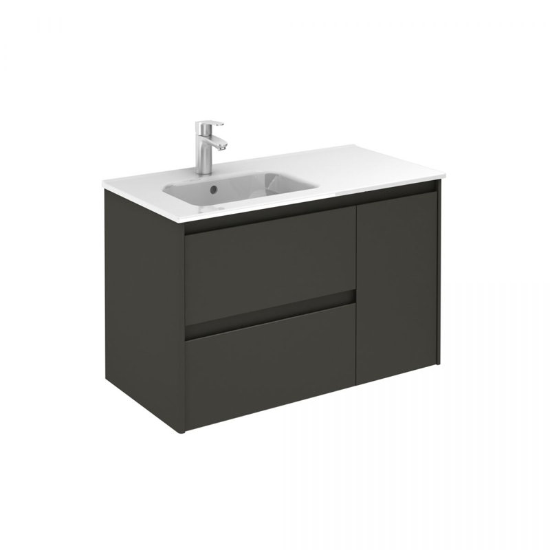Ambra 35.6'' Single Bathroom Vanity with Ceramic Top, Glossy Anthracite