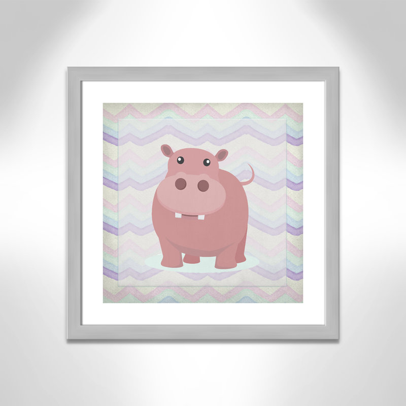 Pink Hippo Time' Wall Decal, Silver Flat Framed, 22.5" H x 22.5" W x 0.6" D