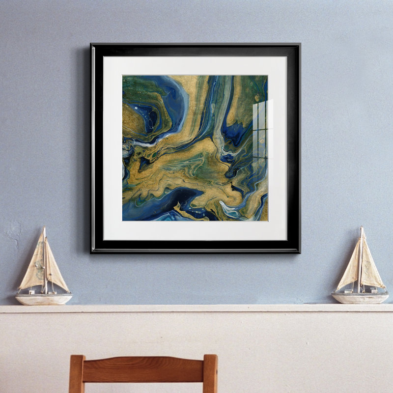 Golden Sea - peinture encadrée, Cadre noir, H 17,5 po x l 17,5 po x P 1,5 po