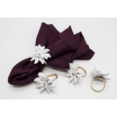 White Petals Flower Design Decorative Napkin Rings, Set Of 4