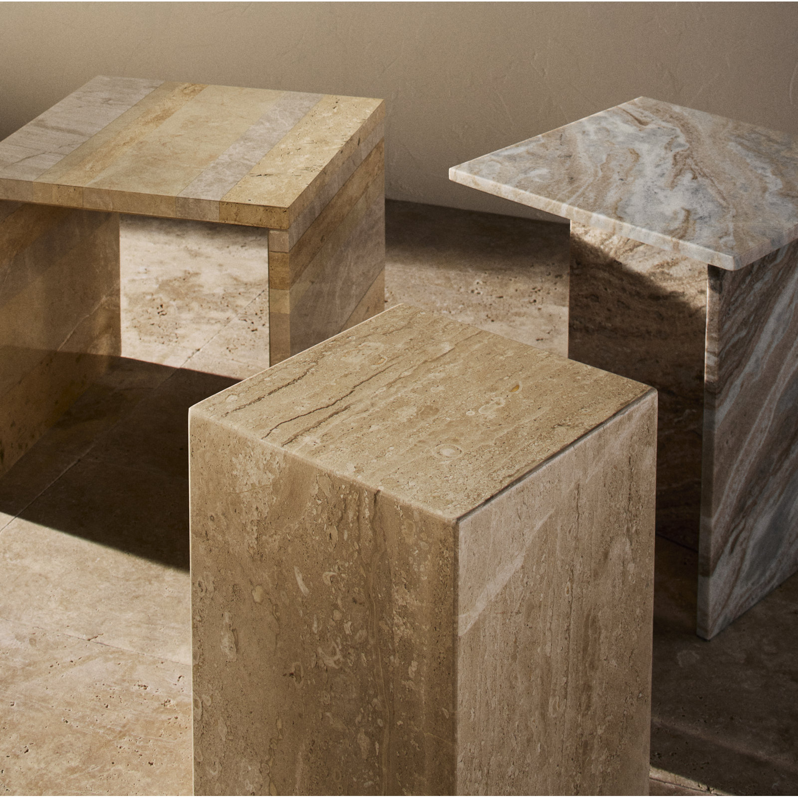 18" Genuine Marble End Table, White/Brown