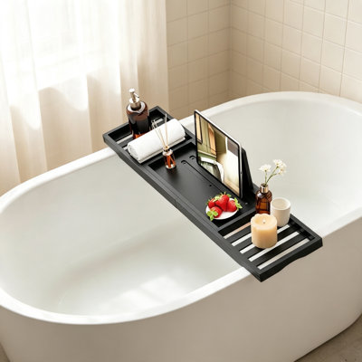 Plateau de baignoire extensible en bambou, compatible avec la plupart des baignoires, panier de bain