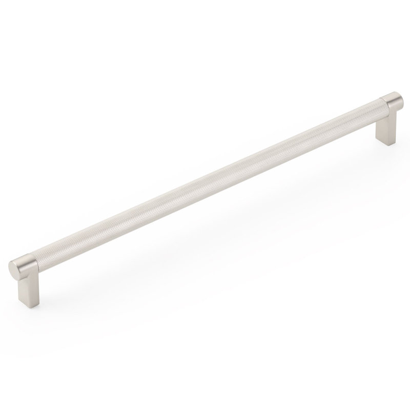 Emtek Select Cabinet Pull 12" Center-to-Center w/ Rectangular Stem & Knurled Bar, Satin Nickel