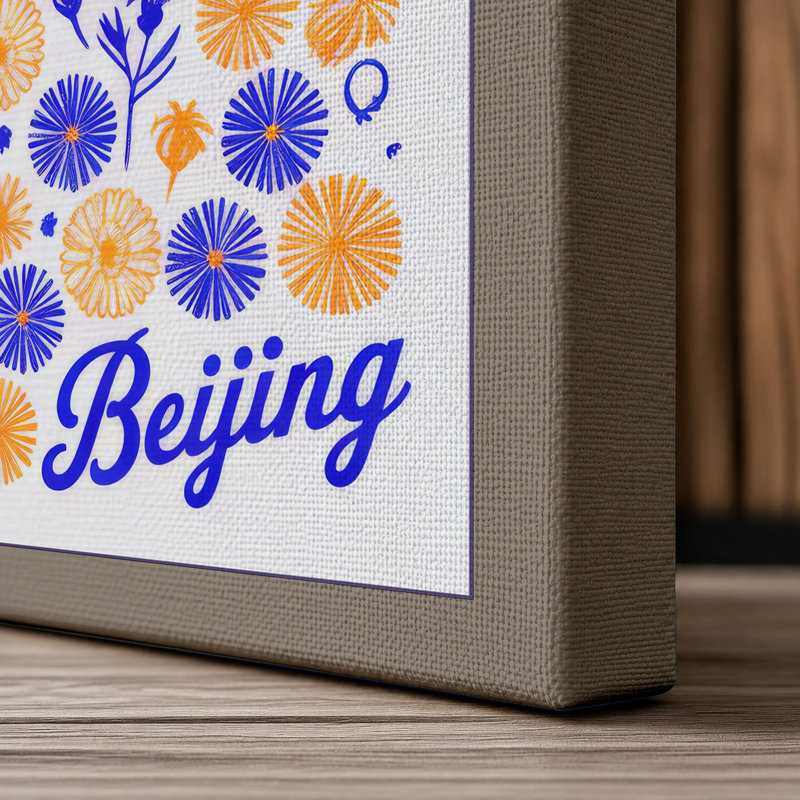 Flower Market Beijing Mid-Century - Wrapped Canvas, 24x16 - 61.0 x 40.6 cm, Taupe Border