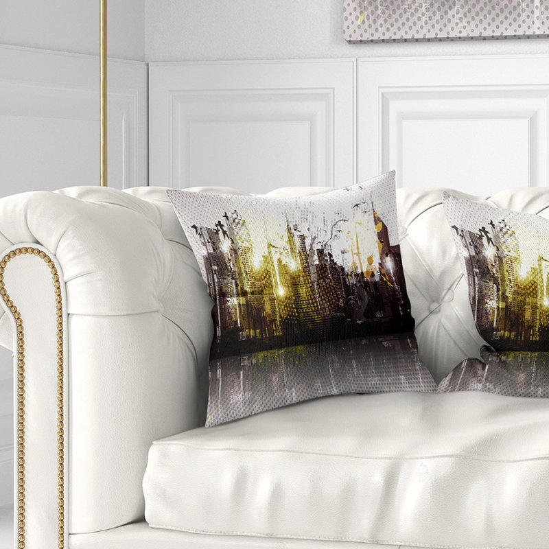 Coussin de cityscape panorama grunge city, 16 po x 1 po, Coussin décoratif