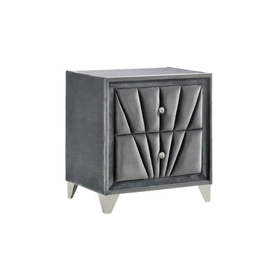 Table de chevet rembourrée en tissu avec 2 tiroirs, gris