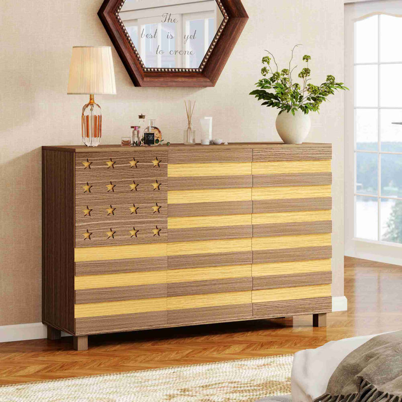 Buffet Buffet, armoire de cuisine avec 2 tiroirs et 3 portes, Brun/jaune