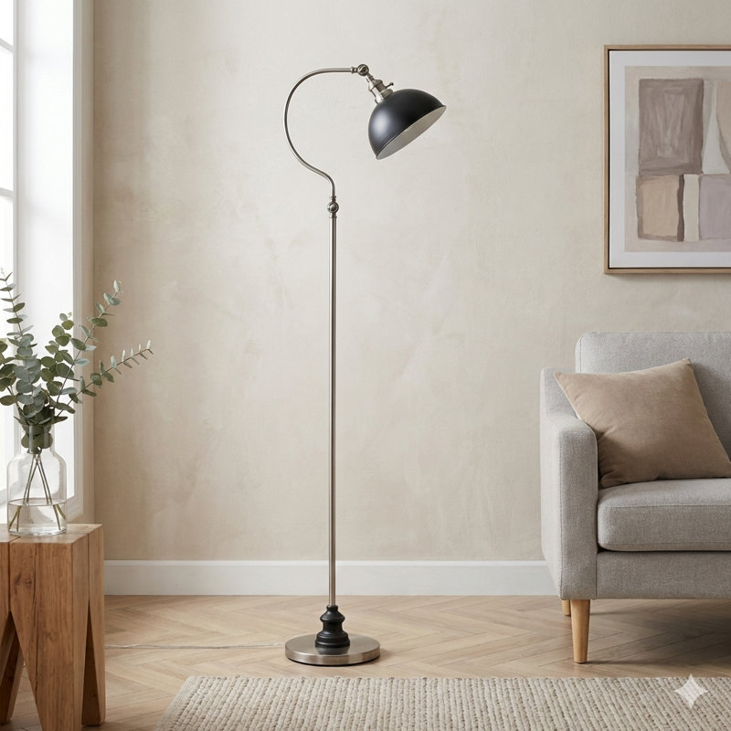 56''H SATIN NICKLE GOOD NECK FLOOR LAMP