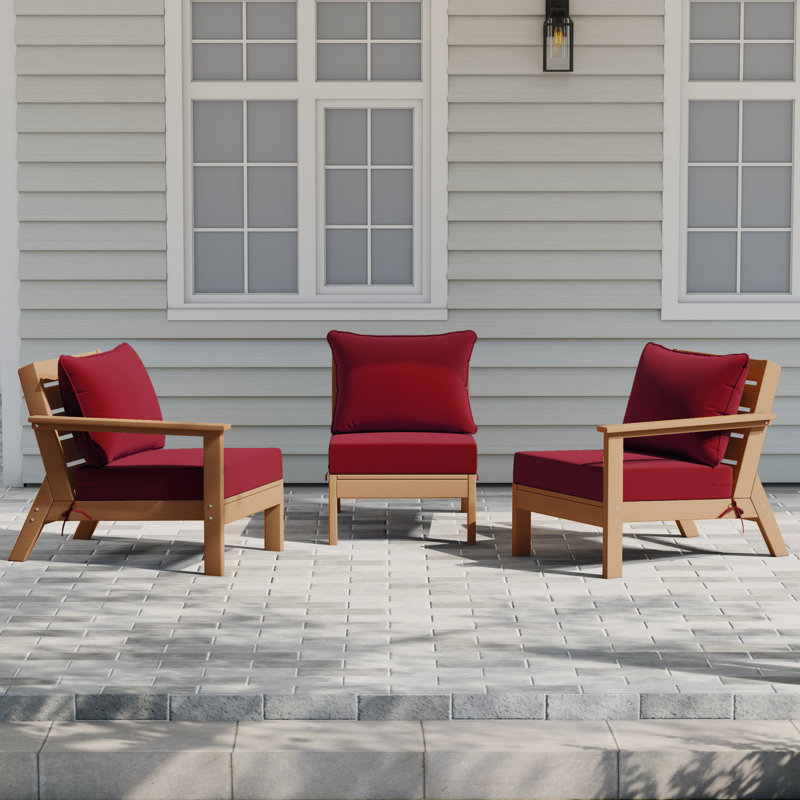 Ensemble de conversation à assise profonde 3 pièces avec coussins, Teck, Red