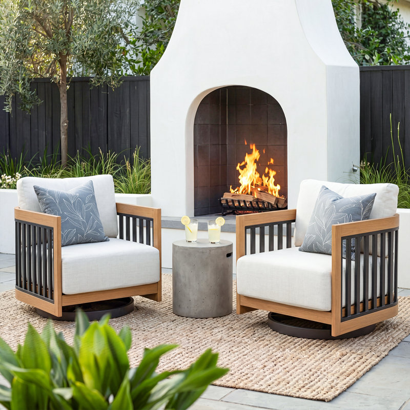 Chaises longues avec coussins Sereno, Noir / teck