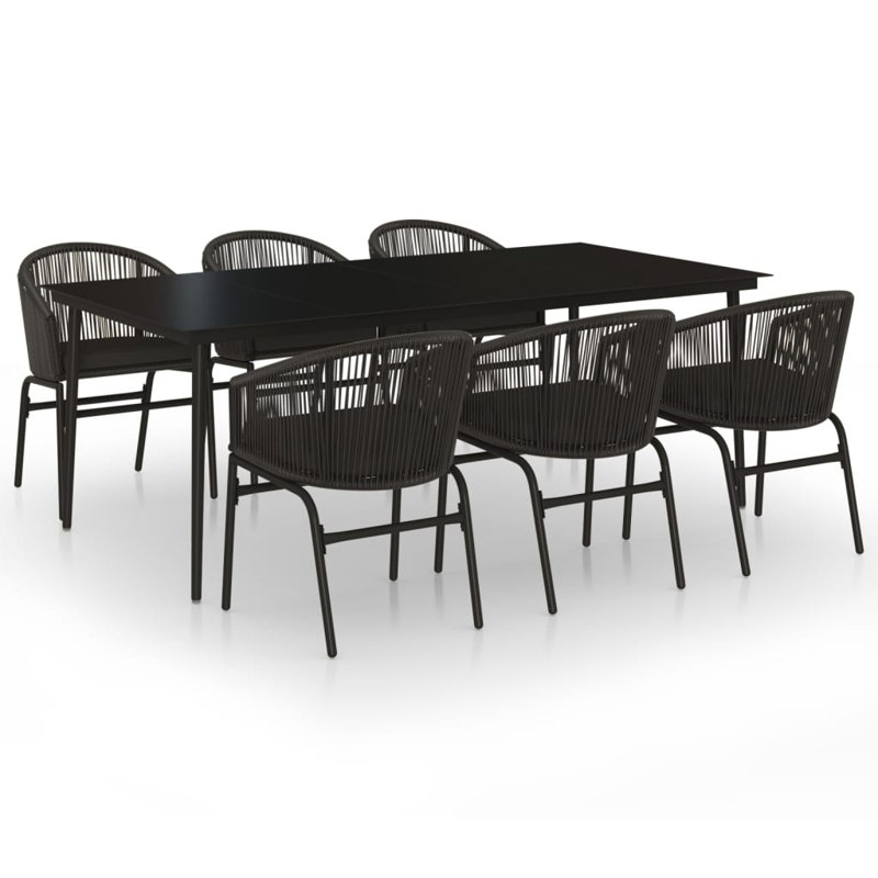 Hiruki Rectangular 6 - Person Dining Set, Black Frame/Black Cushion