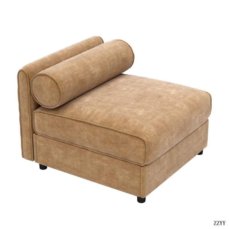 Élégant canapé en chenille avec dossier cylindrique et espace de rangement caché (1 siège seulement!), Chameau