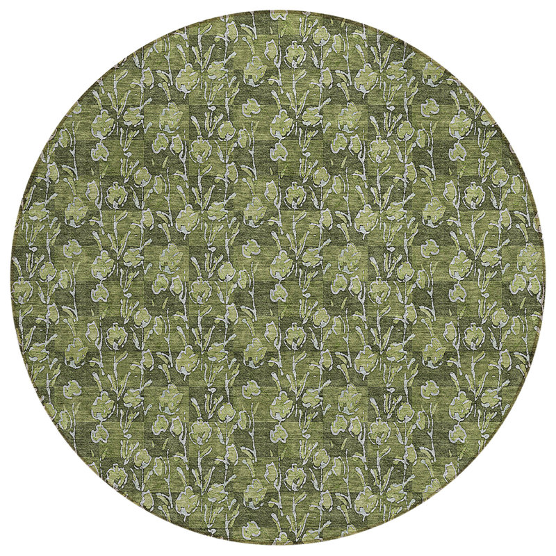 Emeth Washable Floral Indoor / Outdoor Rug, Round 8'