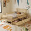 Lit plateforme simple en bois avec garde-corps et tiroirs de rangement, gris-646110030-646110024