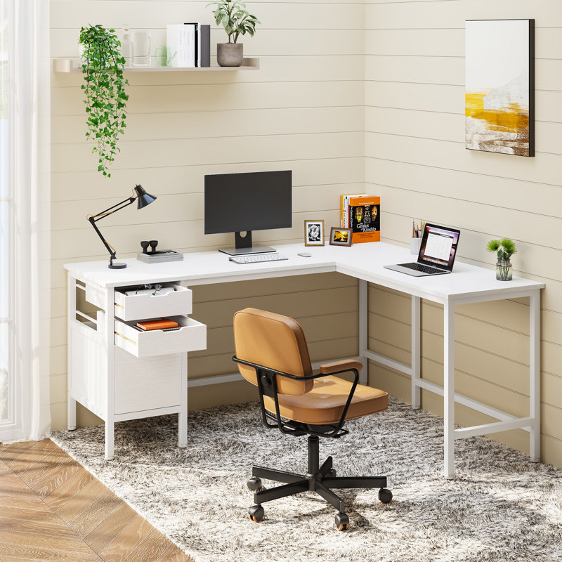 Rocchetto L-Shaped Steel Writing Desk, White