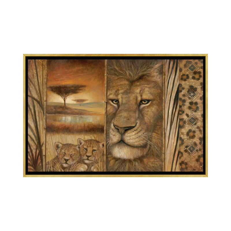 «Afrique, tapisserie» par Ruane Manning - reproduction d'art, H 18 po x l 26 po x P 1,5 po, Toile encadrée d'or, Aucun mat
