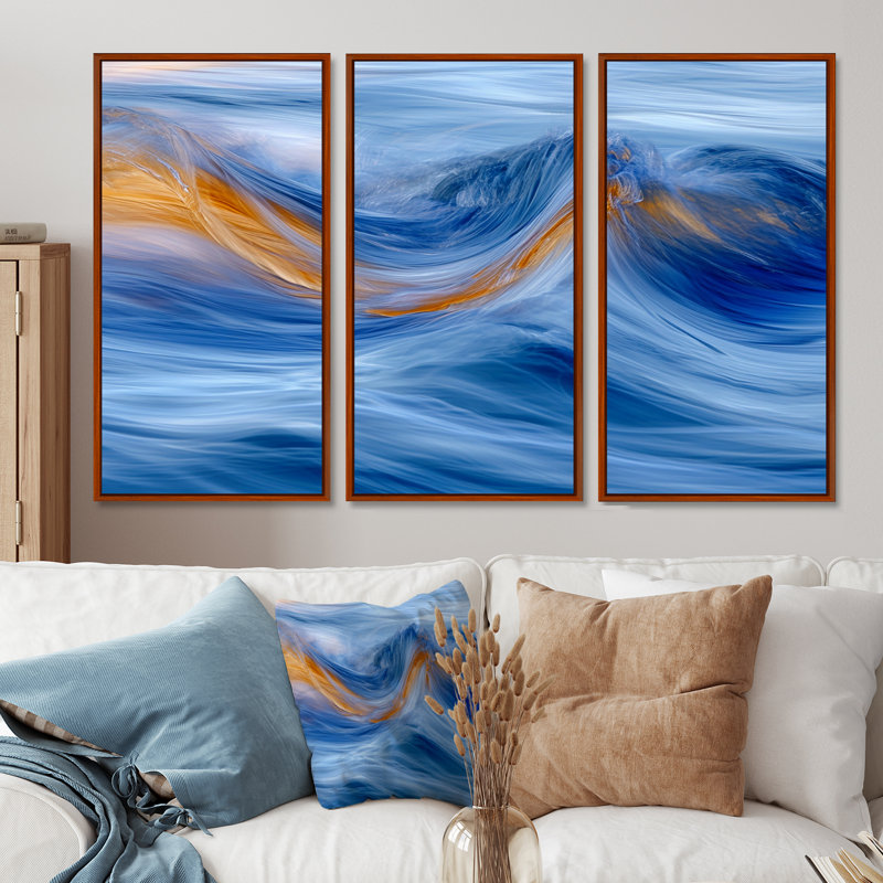 Maier - ensemble de reproduction d'art abstrait vagues modernes, H 40 po x l 60 po x P 1 po, Cadre flottant brun