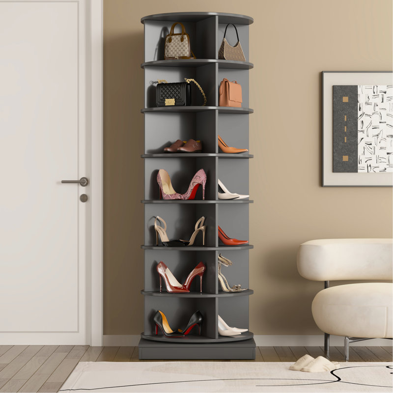 Armoire à chaussures 7 couches à 360 degrés en gris, pouvant contenir 28 paires, armoire à rangement compacte, modèle gris