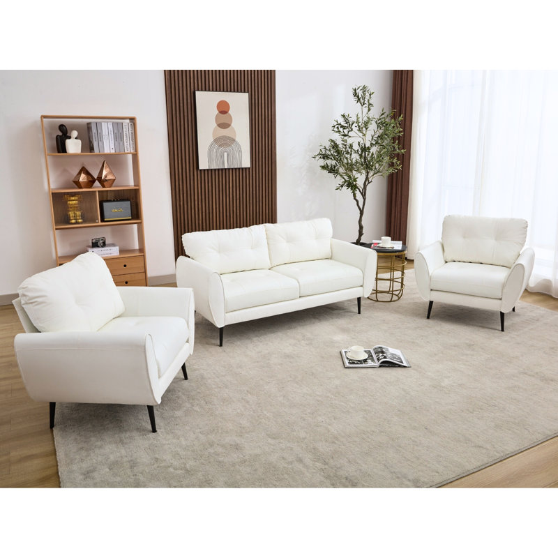 Corvo 61' Faux Leather Flared Arms Loveseat, Corvo White Faux Leather