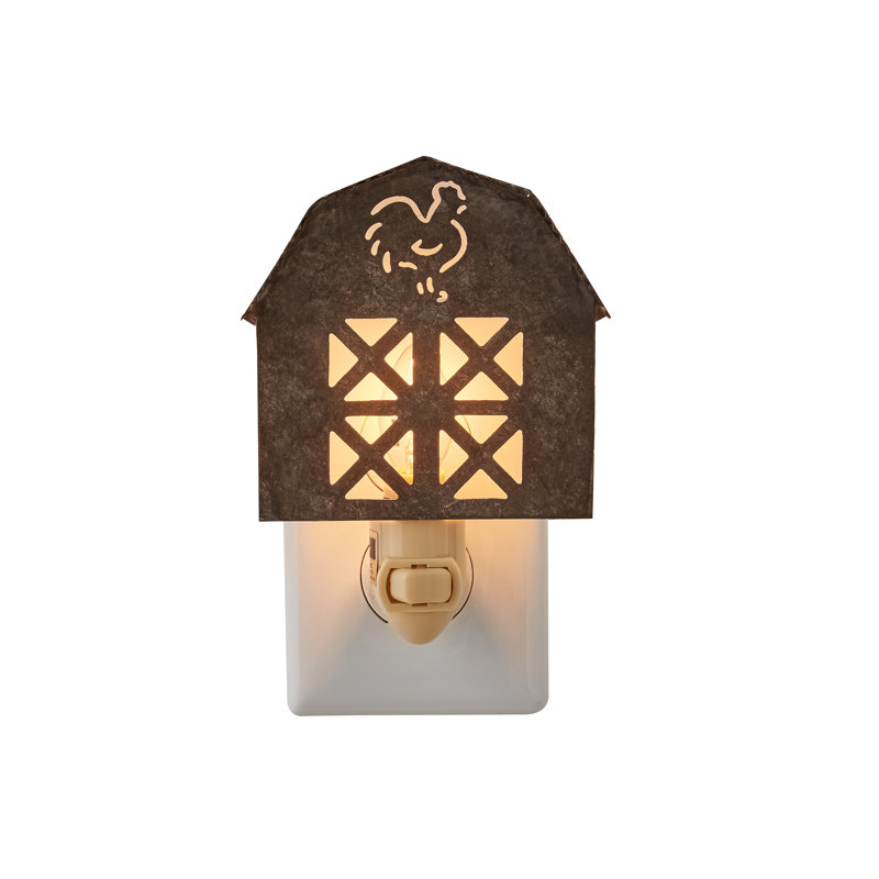 Galvanized Metal Farmhouse Barn Night Light with Rooster Cutout
