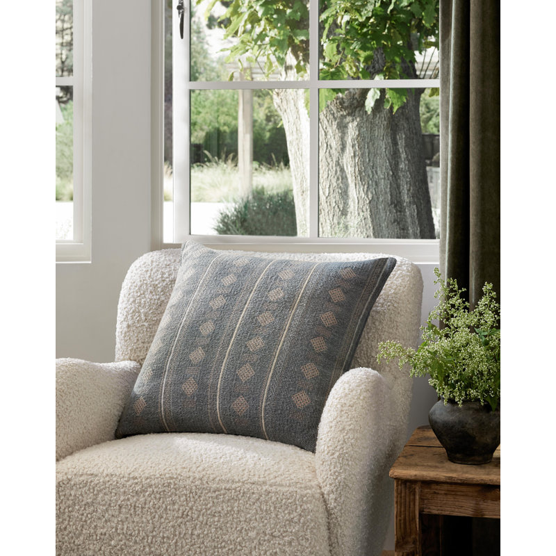 Denim Embroidered Cotton 22" x 22" Throw Pillow