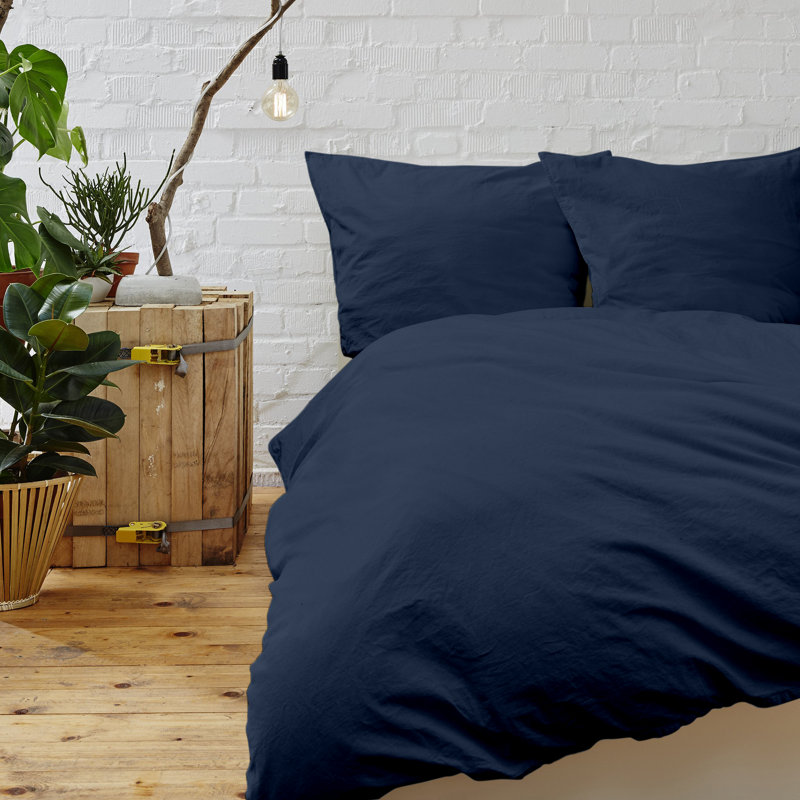 Flatweave Duvet Cover, Full/Queen Duvet Cover + 2 Standard Shams, Navy
