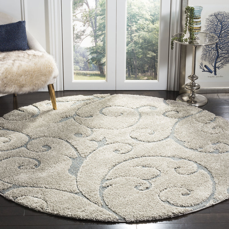 Chaffin Shag Performance Solid Color Rug, Round 9', Beige/Blue Gray