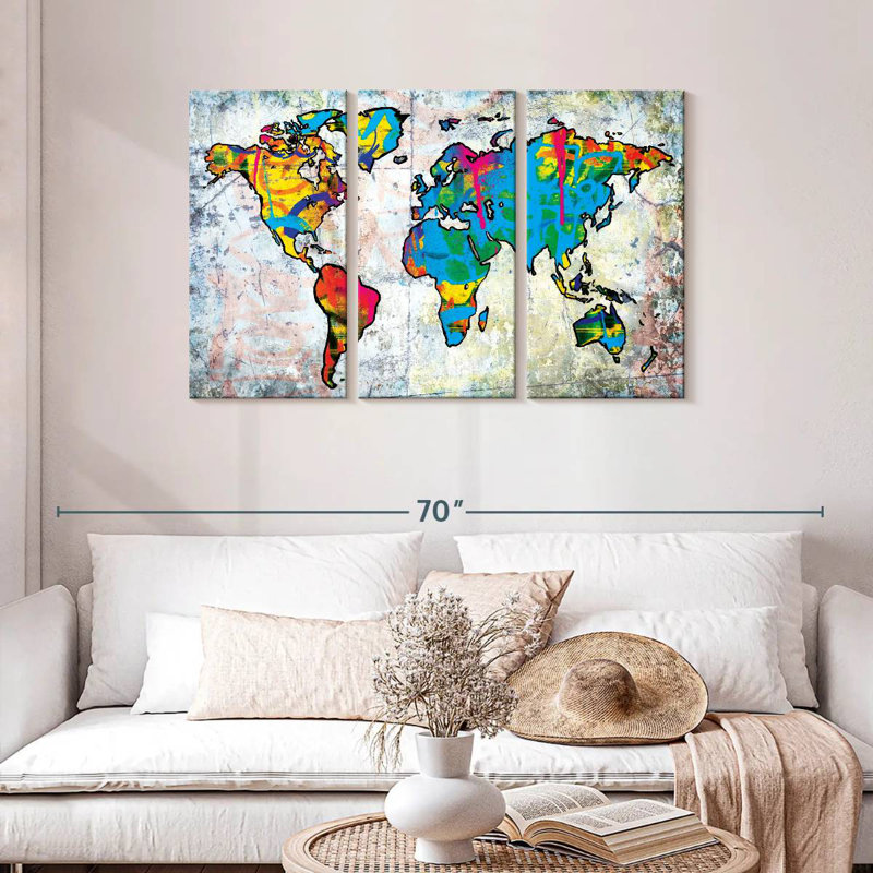 Carte du monde urbain grunge, H 28 po x l 45 po