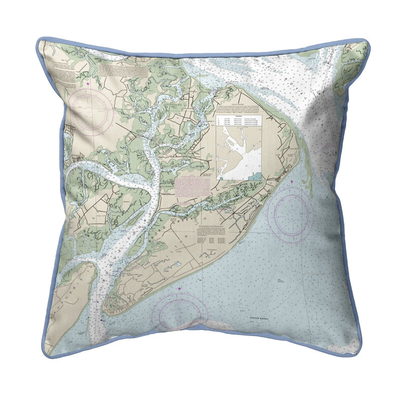 Nautical Map Outdoor Reversible Throw Pillow, 12" x 12"