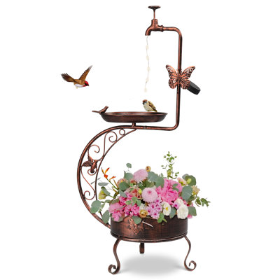 378 Inch Green Bird Bath With Solar Bird Feeders And Planter