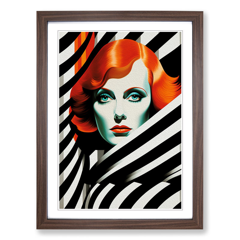 Woman With Red Hair Op Framed Print, 46cm H x 34cm W x 2cm D, Walnut