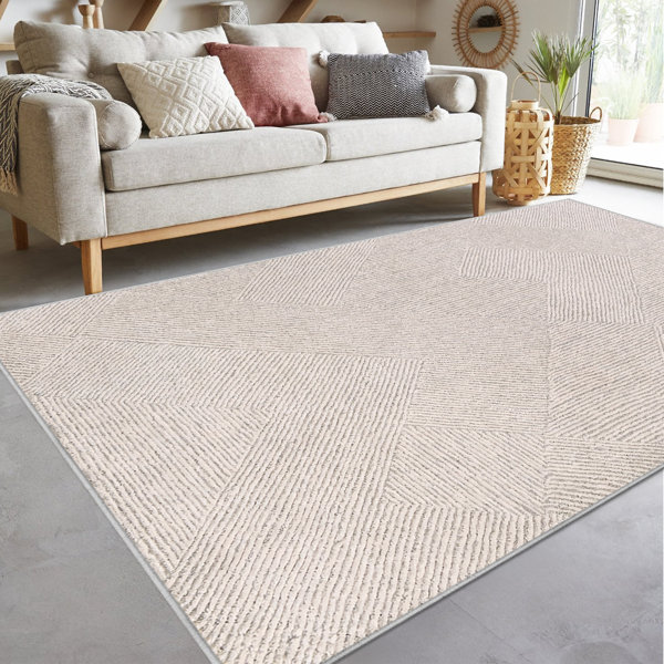 6'x8' Brown Geometric Jacquard Rectangle Area Rug, Non-Slip Latex Back, Machine Washable Indoor Rug for Living Room Bedroom