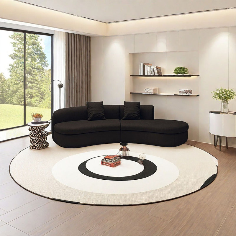 Canapé de coin noir semi-circulaire incurvé, H 25,59 po x l 94,49 po x P 35,43 po