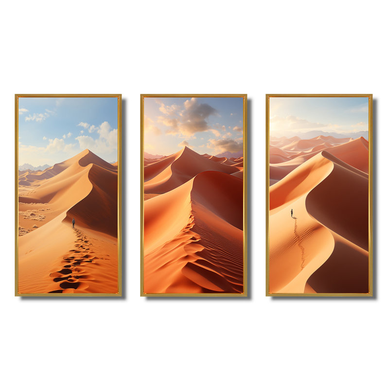 "Sables mystiques égyptiens", 3 pièces sur toile, Encadrement doré, H 32 po x l 48 po