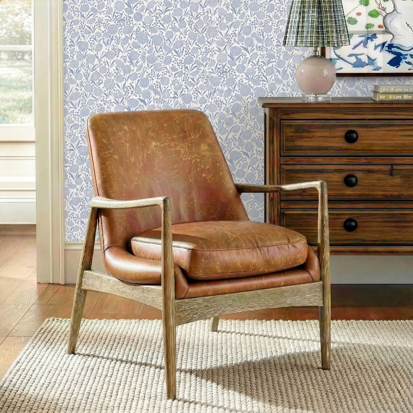 Rushmore Genuine Leather Armchair, Cognac Faux Leather, Light Brown