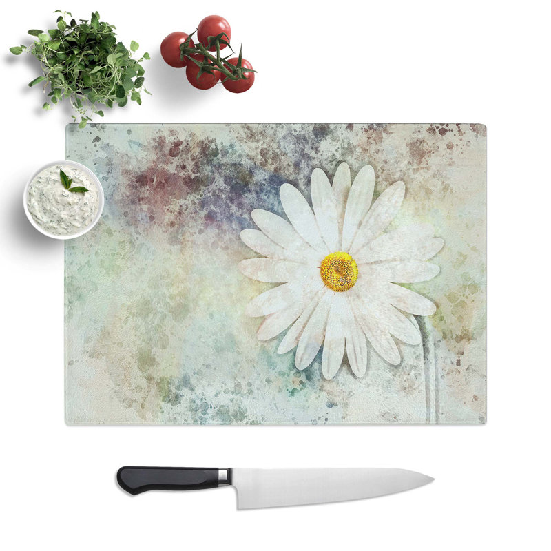 Tempered Glass Beautiful Daisy Chopping Board, 39 cm W x 28.5 cm L